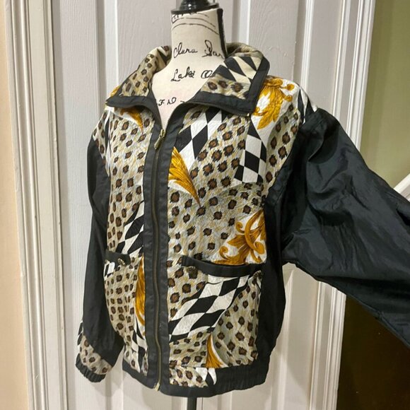 Y2K 90’s RETRO LEOPARD PRINT BOMBER JACKET WINDBREAKER with  PADDINGS Sz M DISCO - Picture 11 of 16